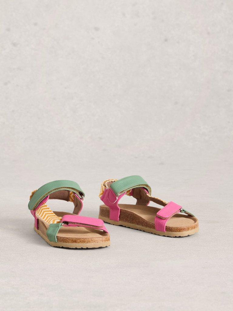 Trek Patterned Strap Footbed Sandal in PINK MLT - FLAT FRONT
