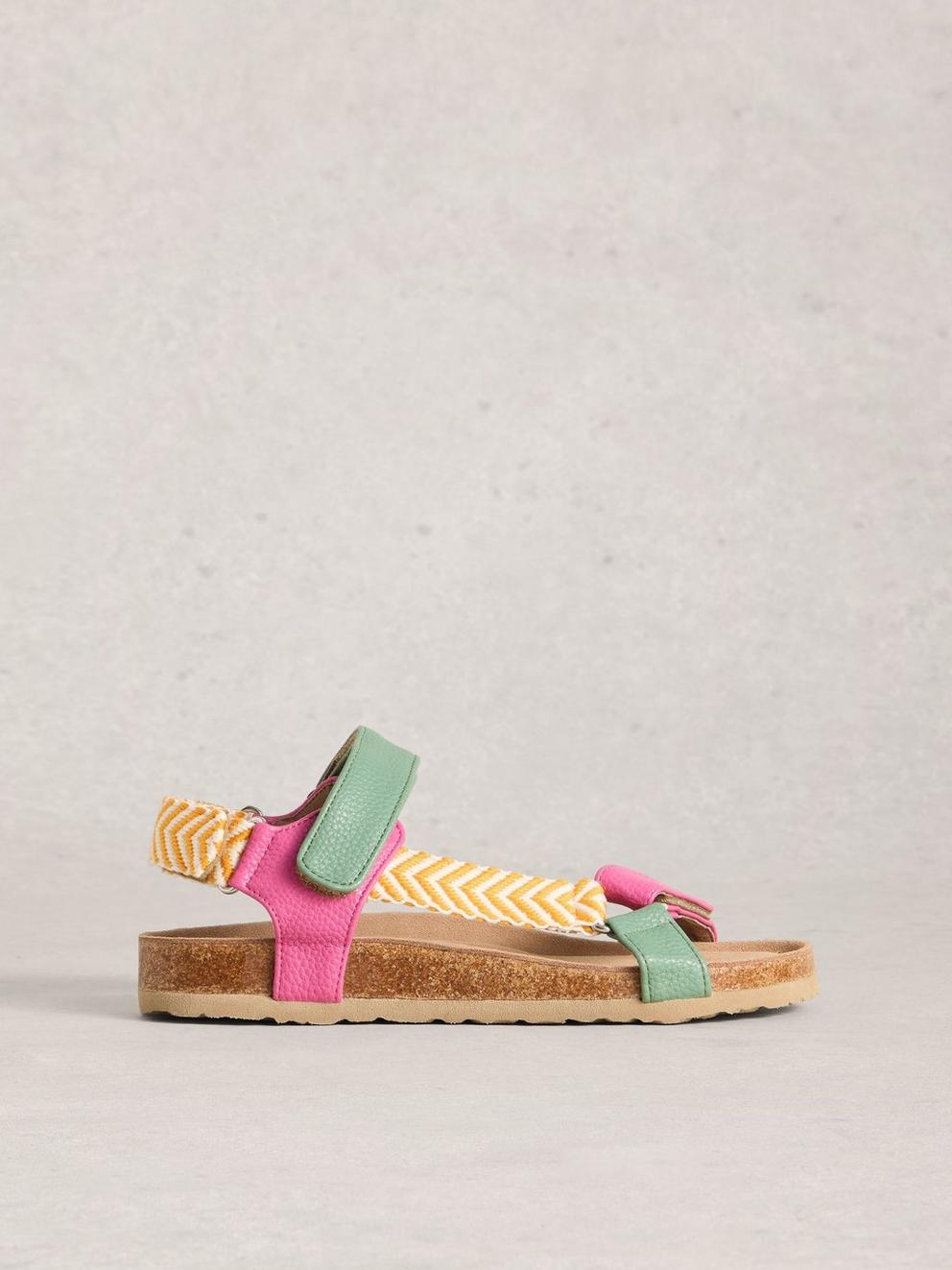 Trek Patterned Strap Footbed Sandal in PINK MLT - LIFESTYLE