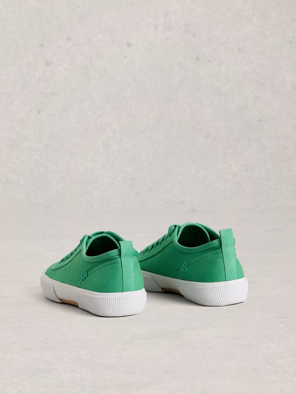 Pippa Lace Up Canvas Trainers in BRT GREEN - FLAT BACK
