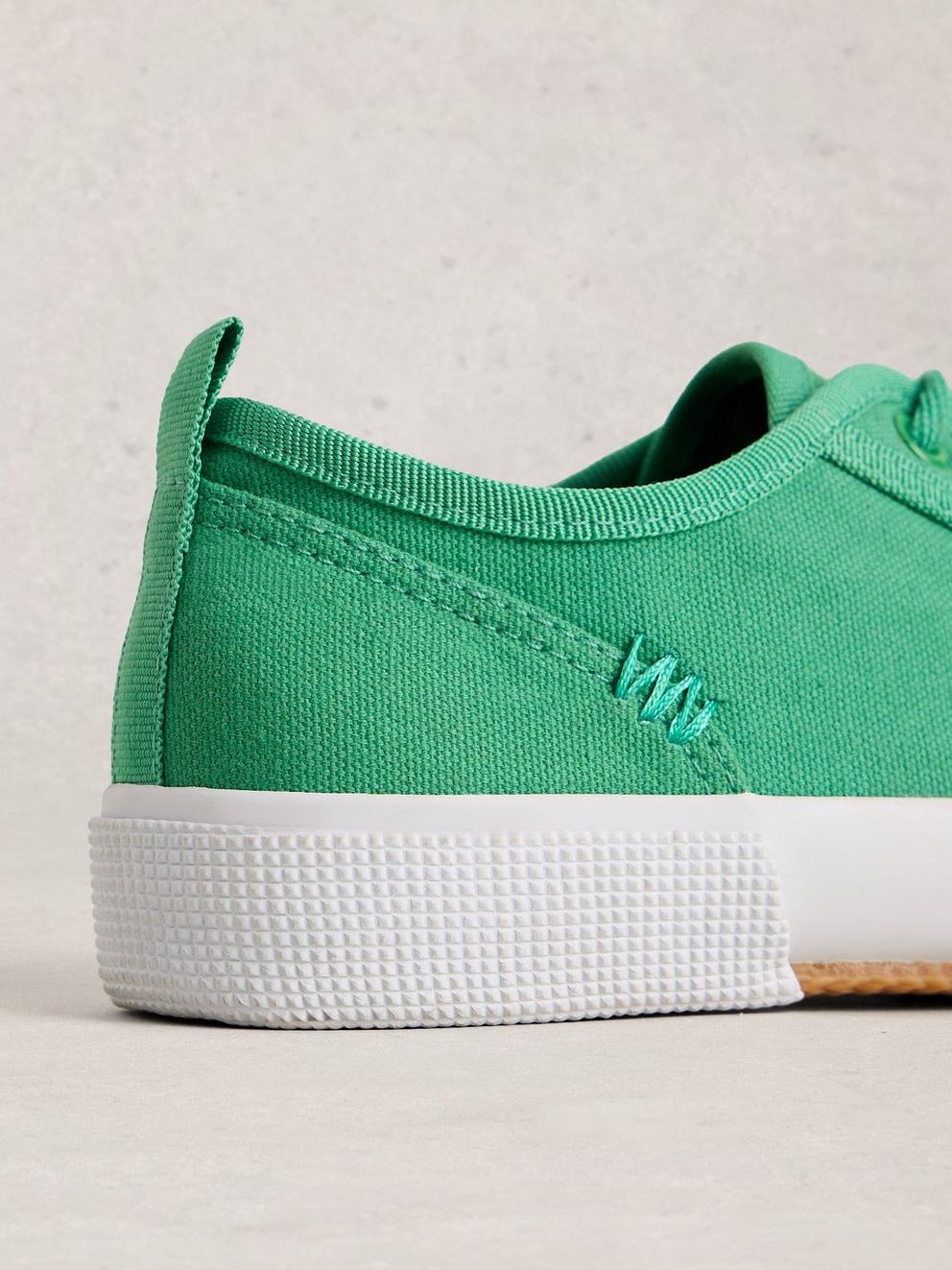 Pippa Lace Up Canvas Trainers in BRT GREEN - FLAT DETAIL