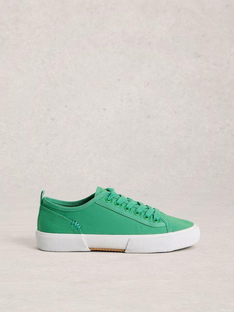 Pippa Lace Up Canvas Trainers in BRT GREEN - LIFESTYLE