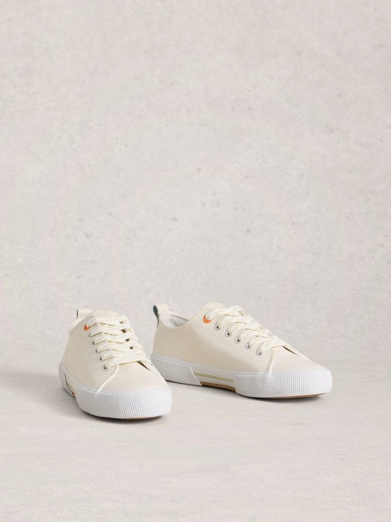 Pippa Leather Lace Up Trainer in NAT WHITE - FLAT FRONT