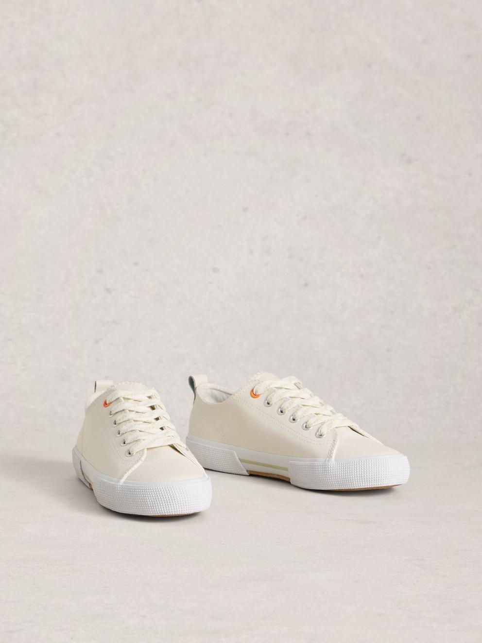 Pippa Leather Lace Up Trainer in NAT WHITE - FLAT FRONT
