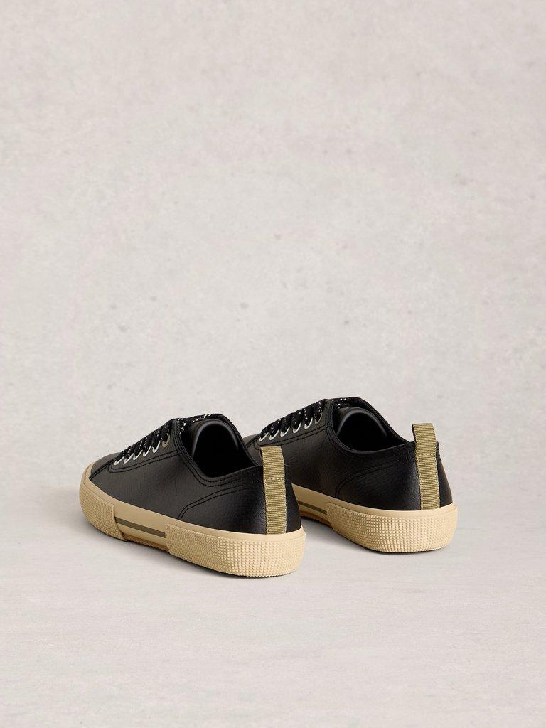 Pippa Leather Lace Up Trainer in PURE BLK - FLAT BACK