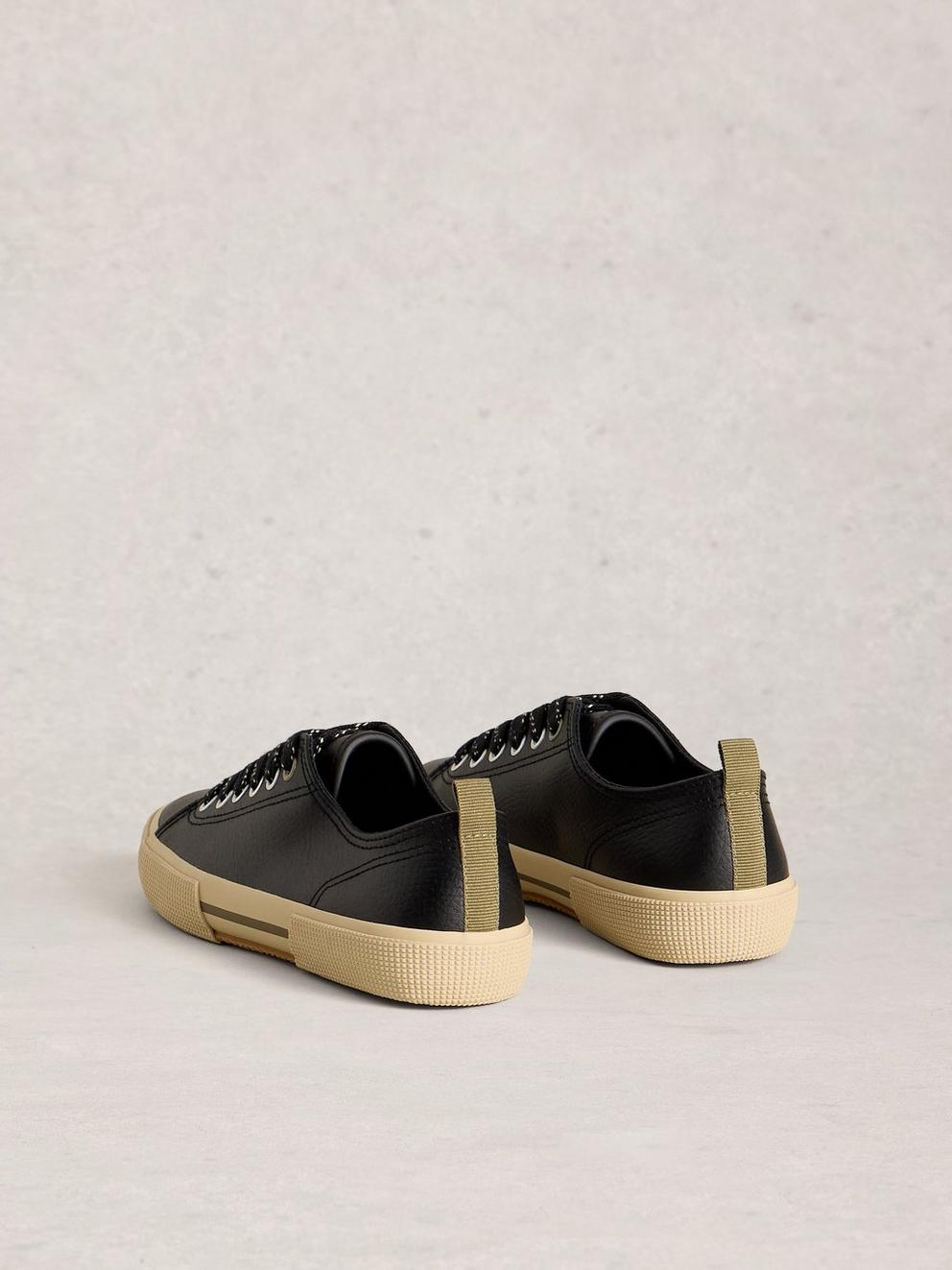 Pippa Leather Lace Up Trainer in PURE BLK - FLAT BACK