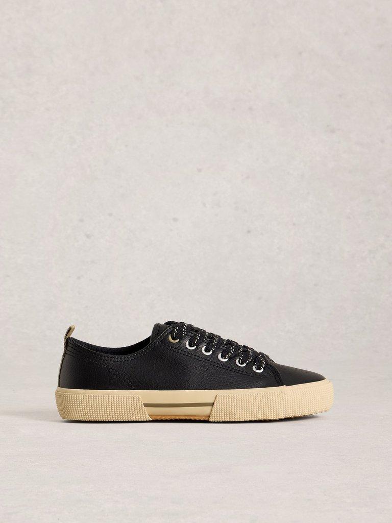 Pippa Leather Lace Up Trainer in PURE BLK - LIFESTYLE