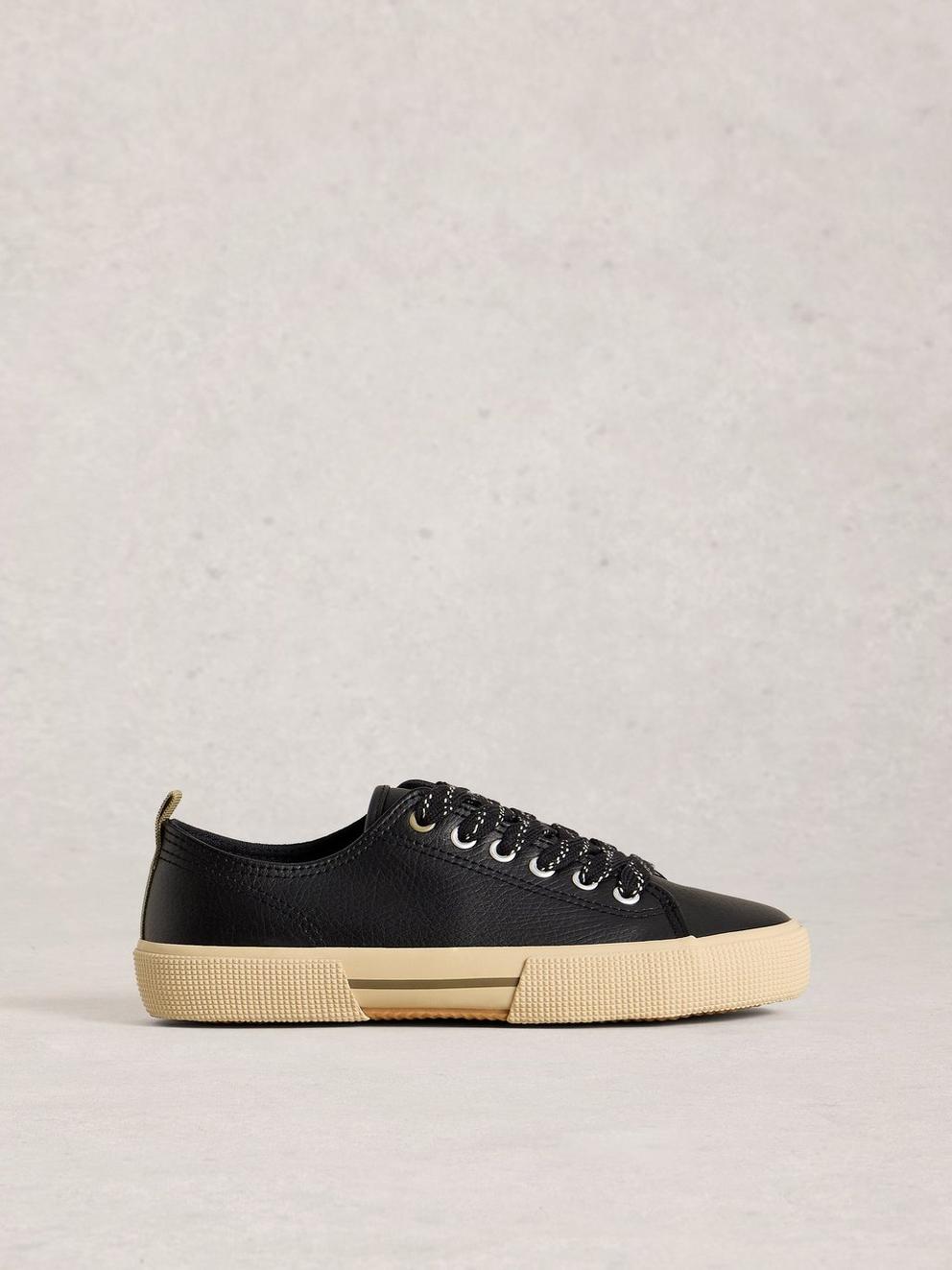 Pippa Leather Lace Up Trainer in PURE BLK - LIFESTYLE