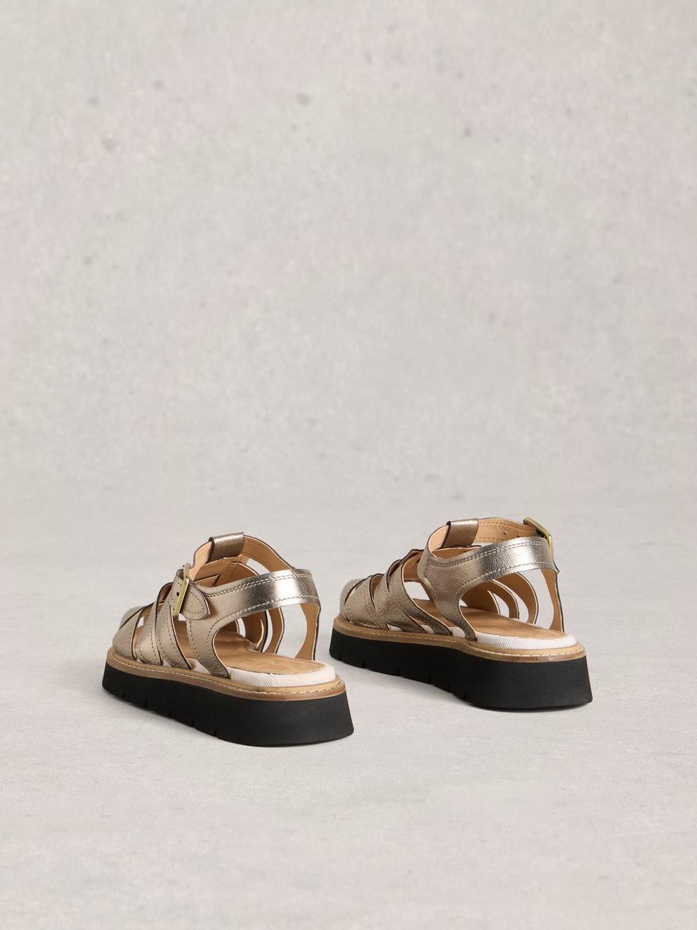 Chunky Strap Fisherman Sandal in PEWTER MET - FLAT BACK