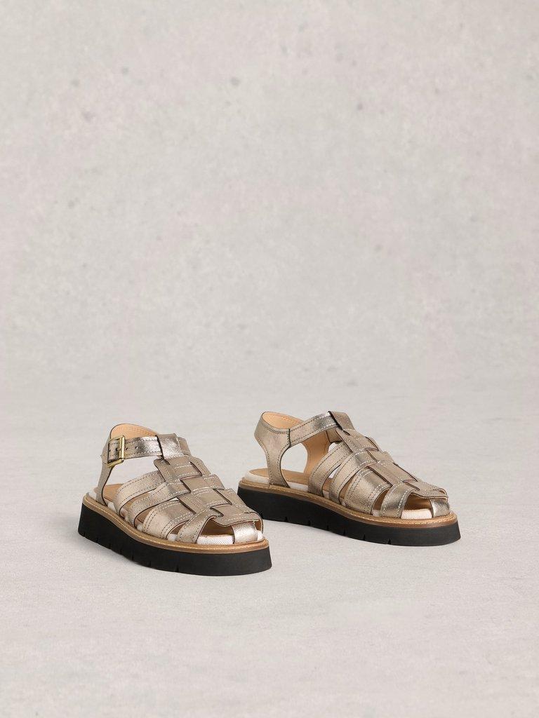 Chunky Strap Fisherman Sandal in PEWTER MET - FLAT FRONT