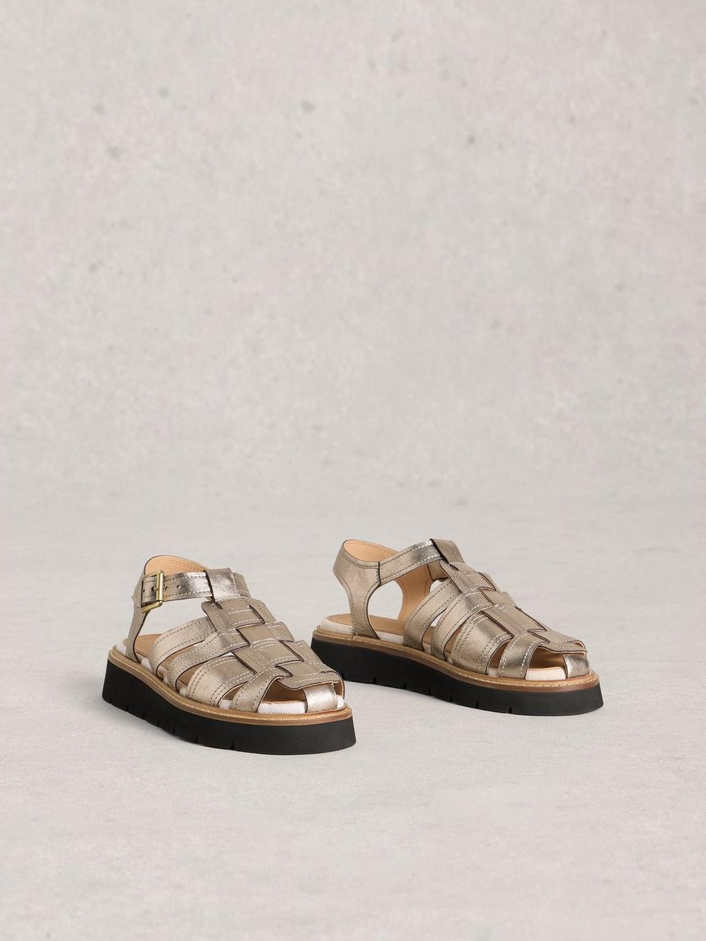 Chunky Strap Fisherman Sandal in PEWTER MET - FLAT FRONT