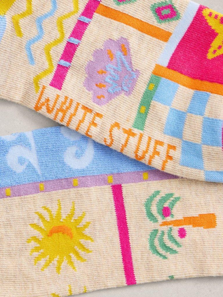 Summer Print Ankle Sock in NAT MLT - FLAT DETAIL