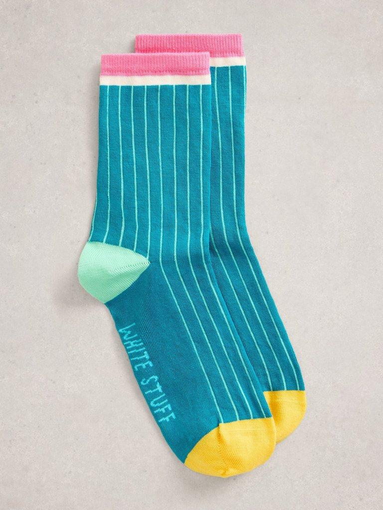 Pop Rib Ankle Sock in TEAL MLT - FLAT FRONT
