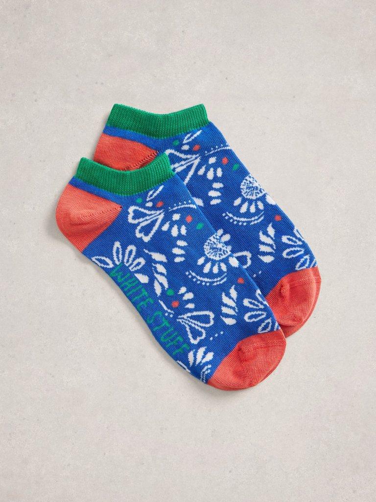 Printed Floral Trainer Sock in BLUE MLT - FLAT FRONT