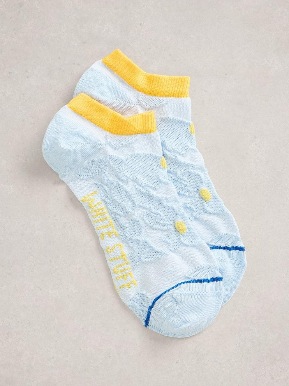 Textured Flower Trainer Sock in BLUE MLT - FLAT FRONT