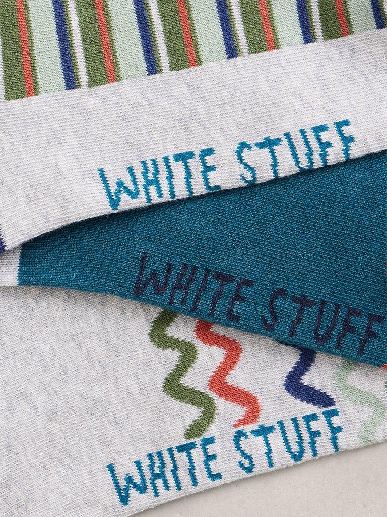 3PK Patterned Trainer Socks in TEAL MLT - FLAT DETAIL