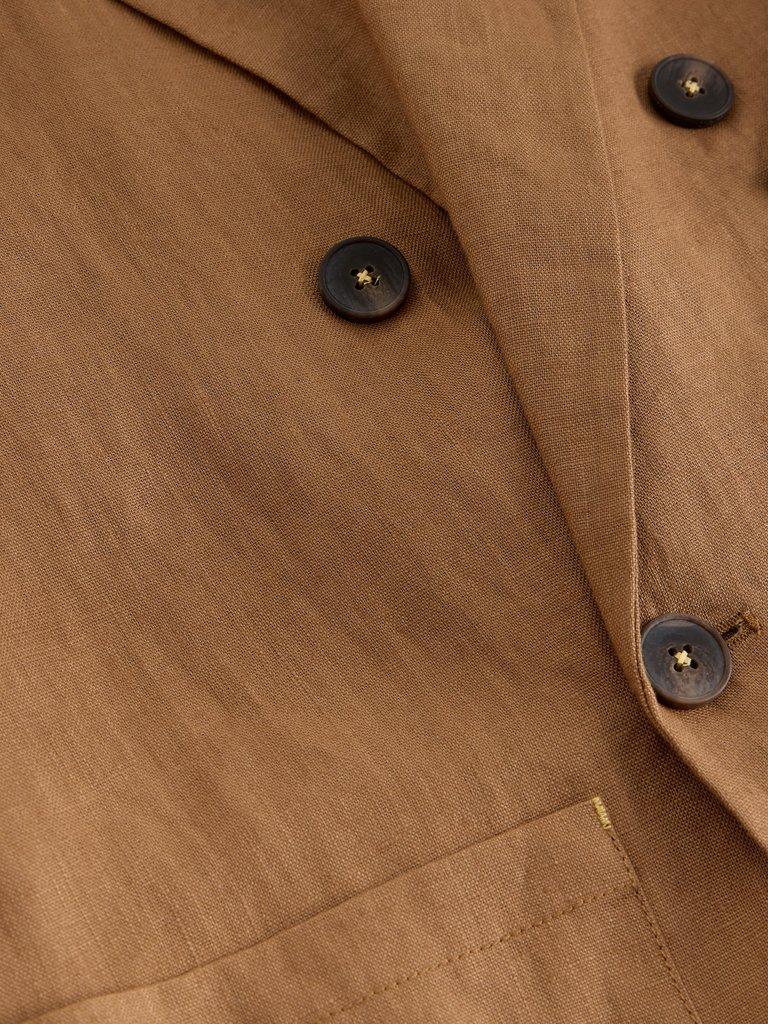 Sasha Linen Blazer in MID TAN - FLAT DETAIL