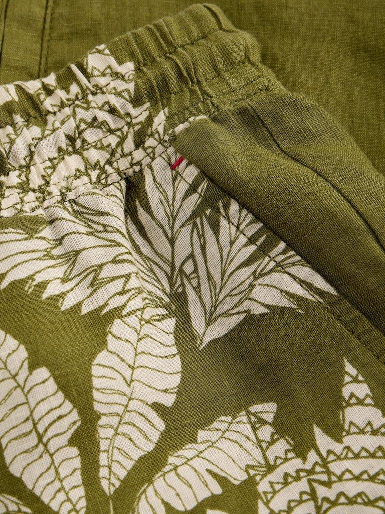 Belle Linen Tie Short in GREEN PR - FLAT DETAIL