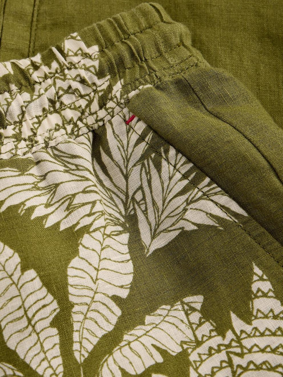 Belle Linen Tie Short in GREEN PR - FLAT DETAIL