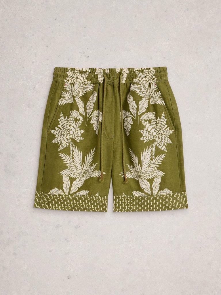 Belle Linen Tie Short in GREEN PR - FLAT FRONT
