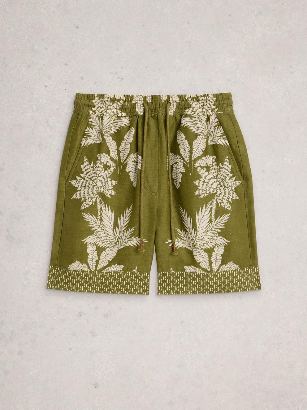 Belle Linen Tie Short in GREEN PR - FLAT FRONT