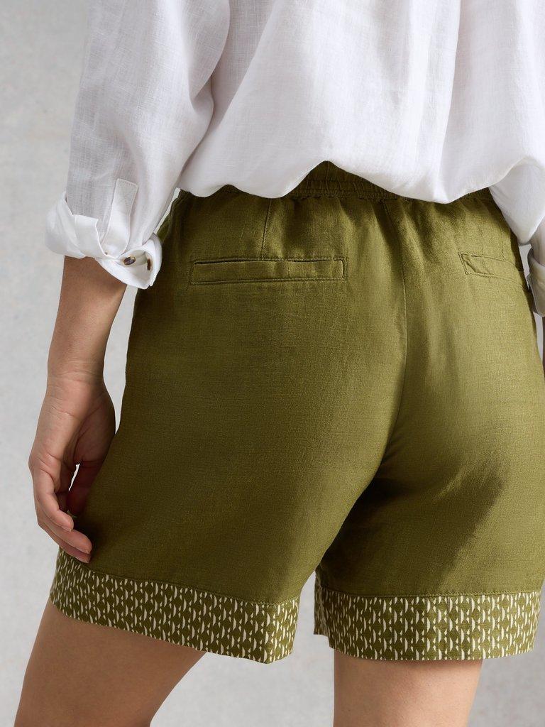 Belle Linen Tie Short in GREEN PR - MODEL BACK