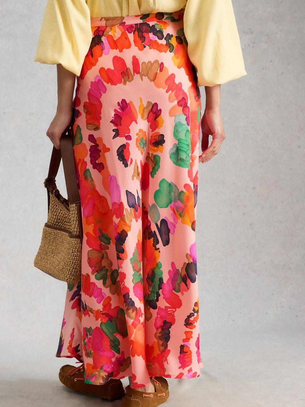 Hope Bias Cut Printed Maxi Skirt in PINK PR - MODEL BACK