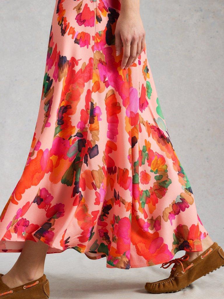 Hope Bias Cut Printed Maxi Skirt in PINK PR - MODEL DETAIL