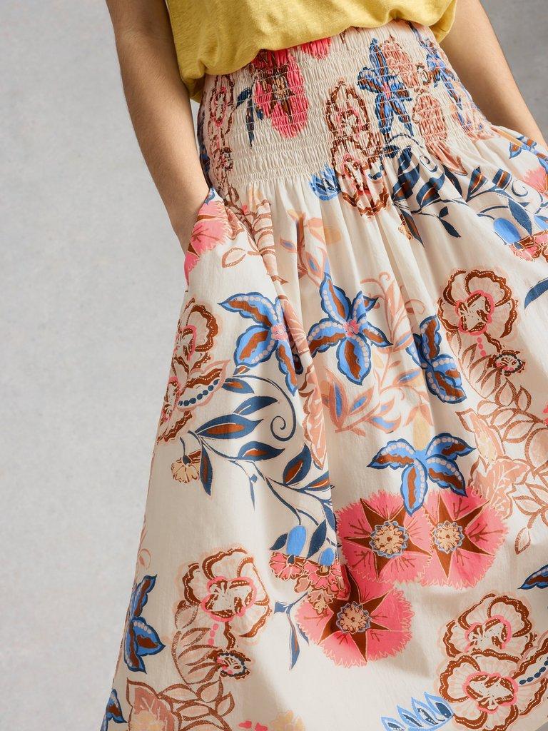 Suri Shirred Midi Skirt in IVORY PR - MODEL DETAIL