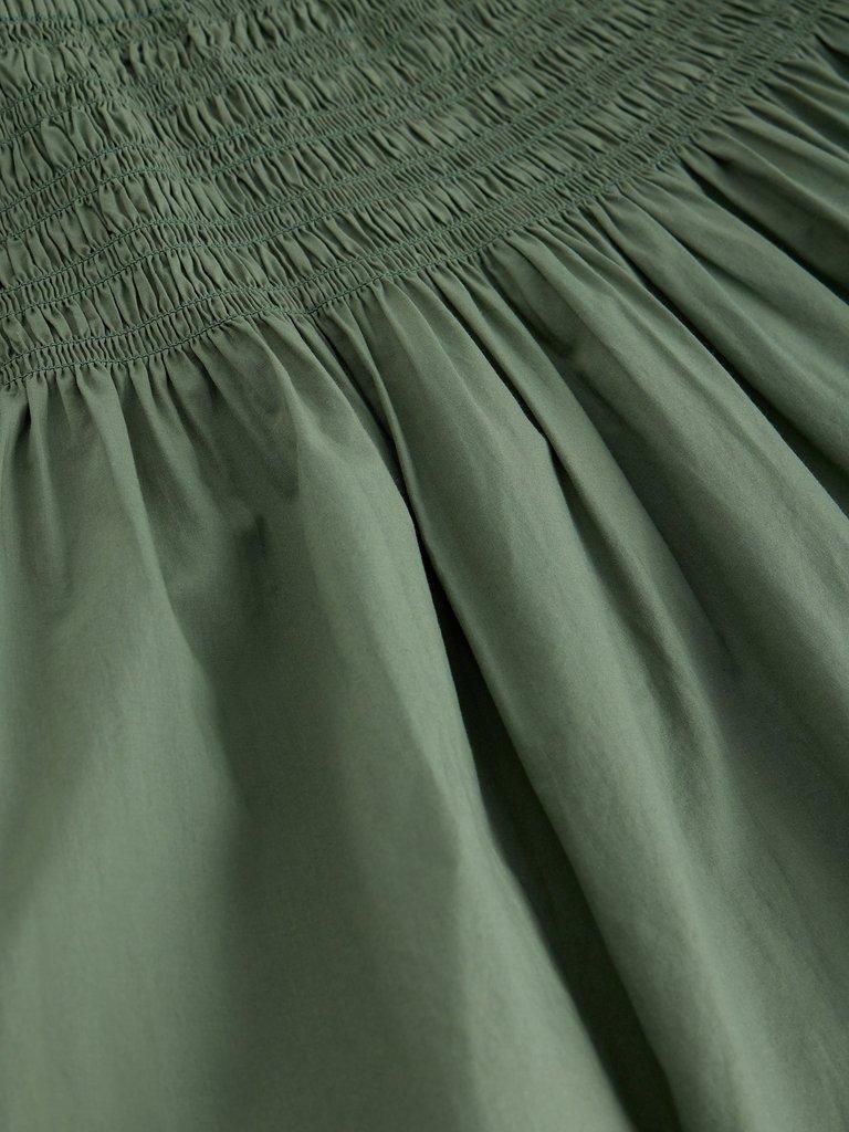 Suri Shirred Midi Skirt in MID GREEN - FLAT DETAIL