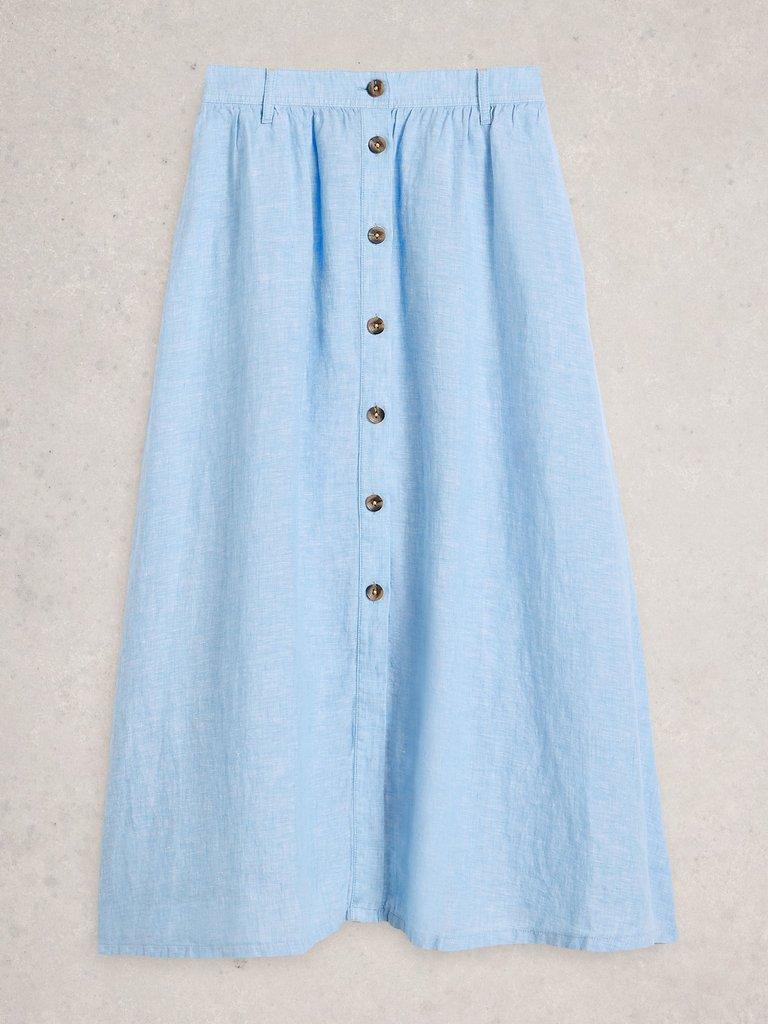 Riley Linen Midi Skirt in CHAMB BLUE - FLAT FRONT