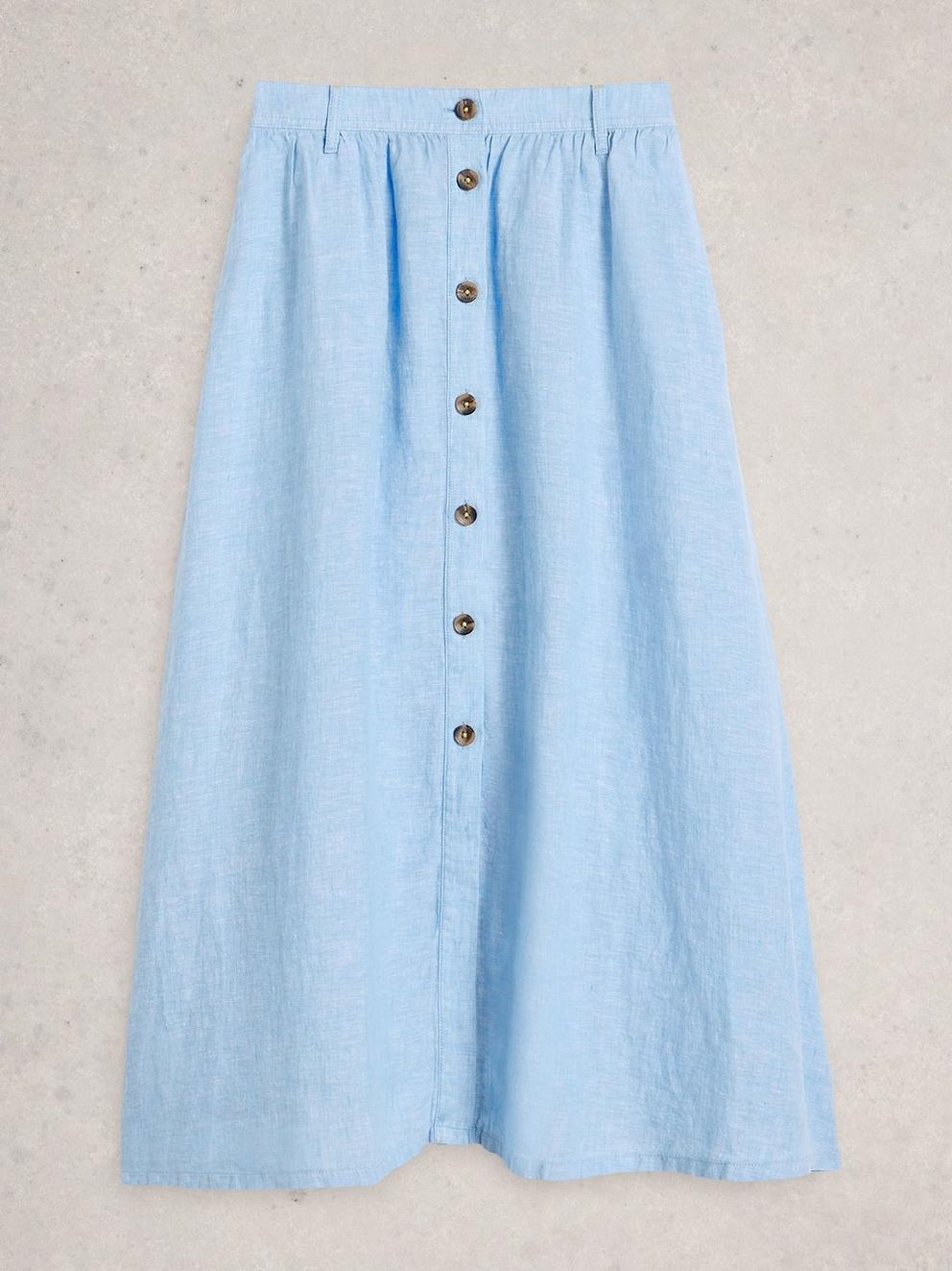 Riley Linen Midi Skirt in CHAMB BLUE - FLAT FRONT