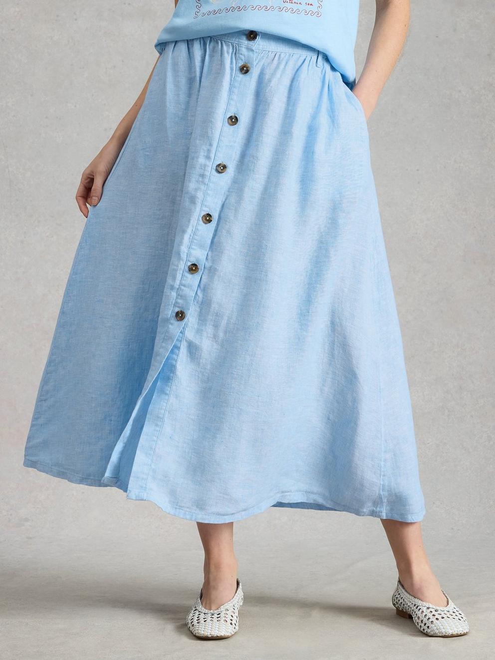 Riley Linen Midi Skirt in CHAMB BLUE - LIFESTYLE
