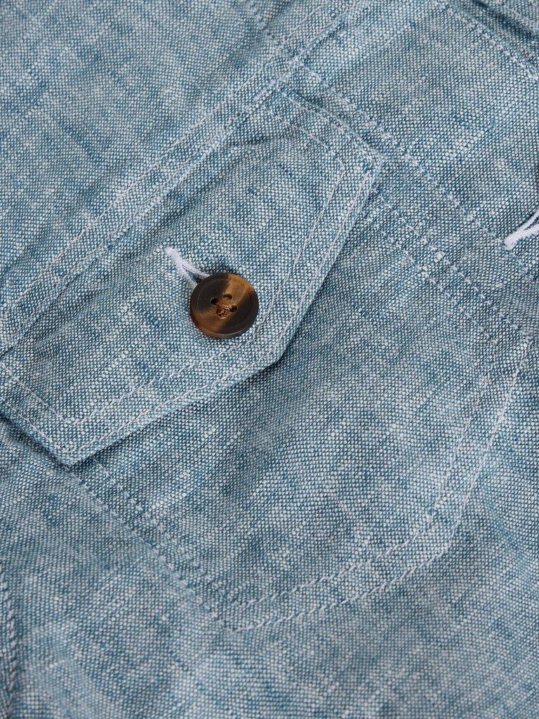 Camille Linen Collared Jacket in CHAMB BLUE - FLAT DETAIL