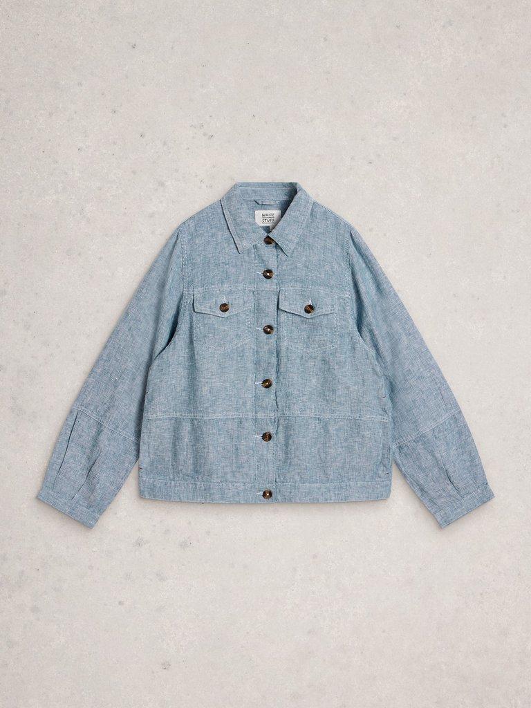 Camille Linen Collared Jacket in CHAMB BLUE - FLAT FRONT