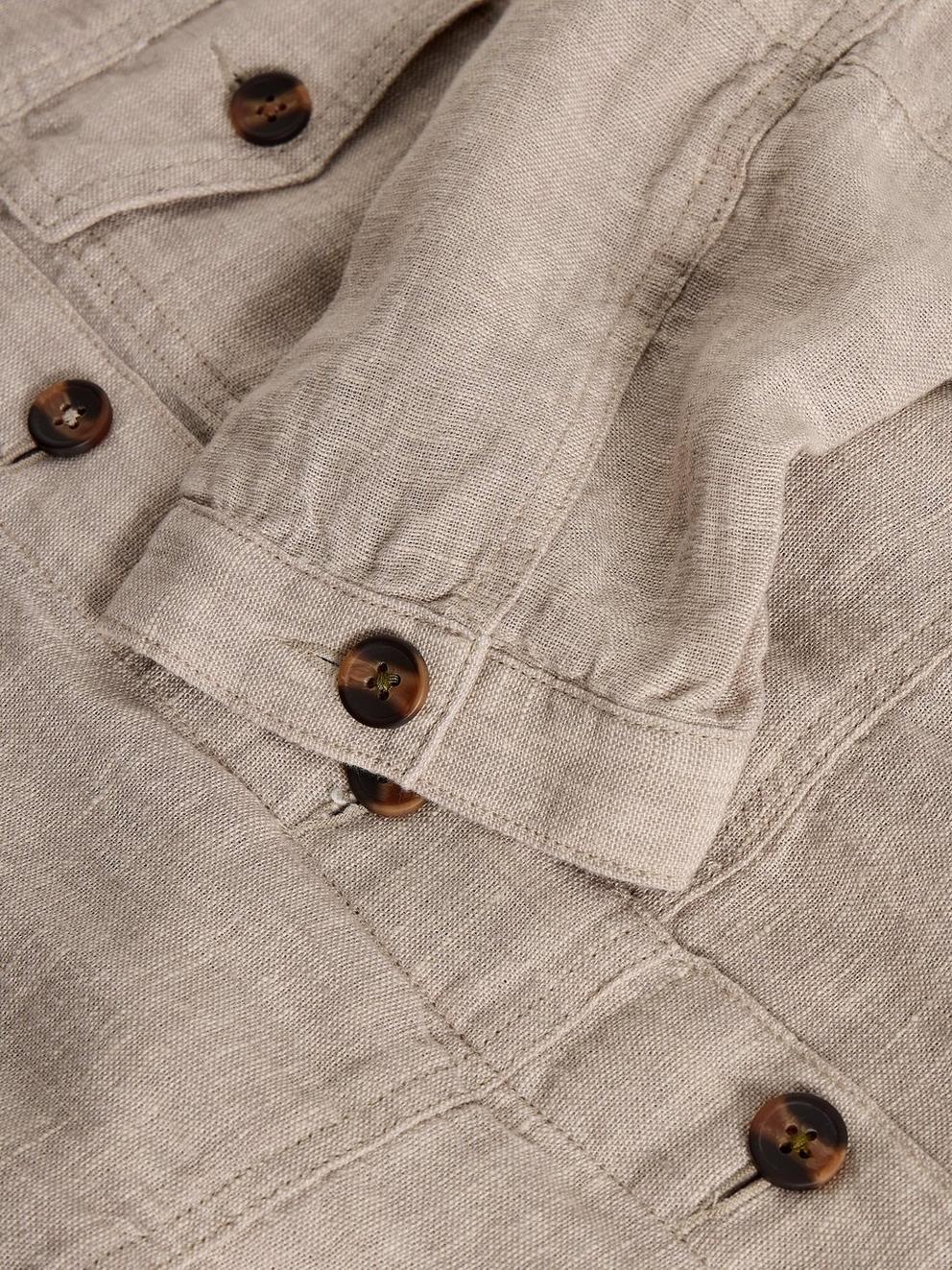 Camille Linen Collared Jacket in LGT NAT - FLAT DETAIL