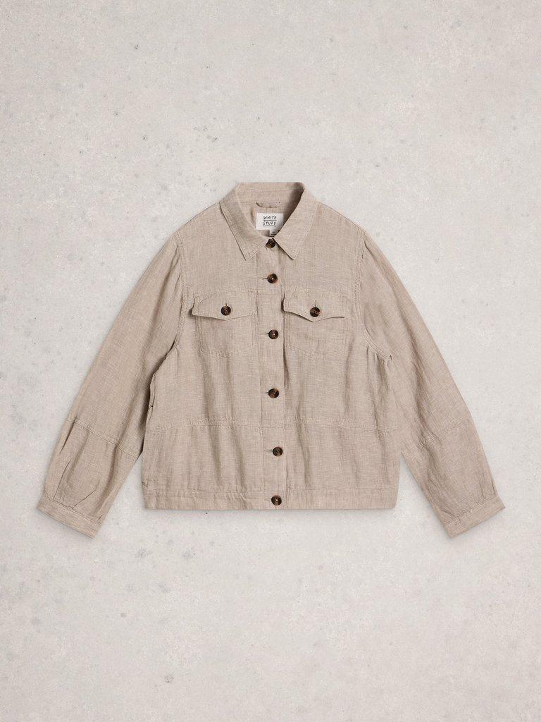 Camille Linen Collared Jacket in LGT NAT - FLAT FRONT