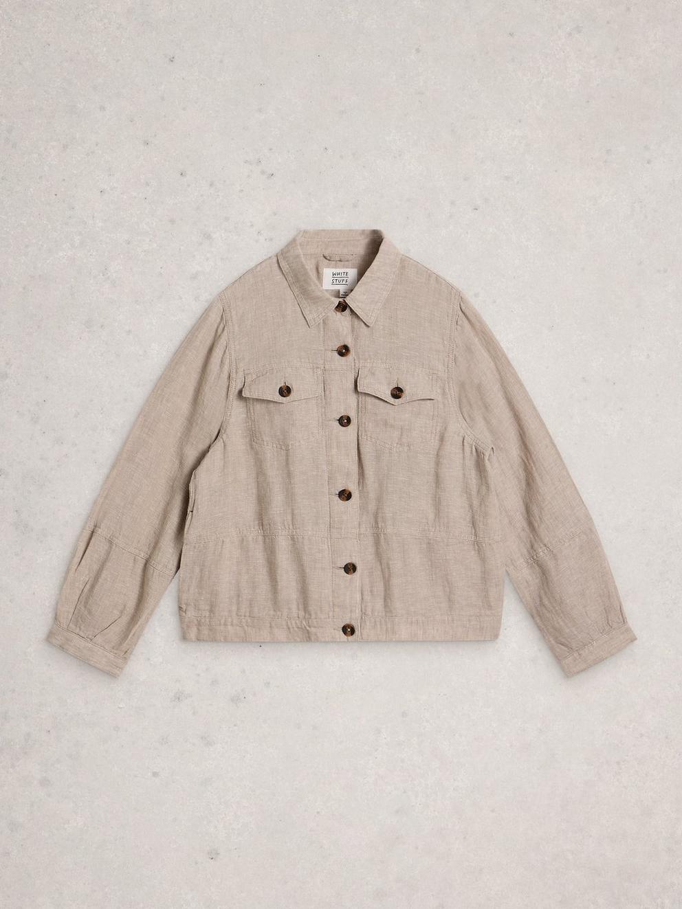 Camille Linen Collared Jacket in LGT NAT - FLAT FRONT