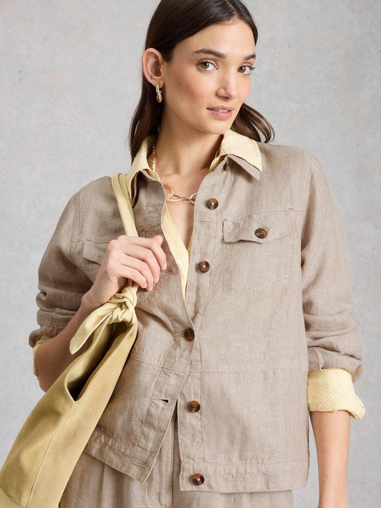 Camille Linen Collared Jacket in LGT NAT - LIFESTYLE
