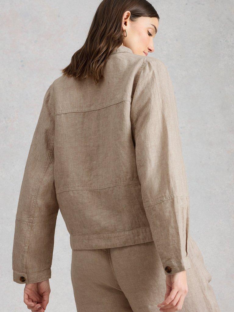 Camille Linen Collared Jacket in LGT NAT - MODEL BACK