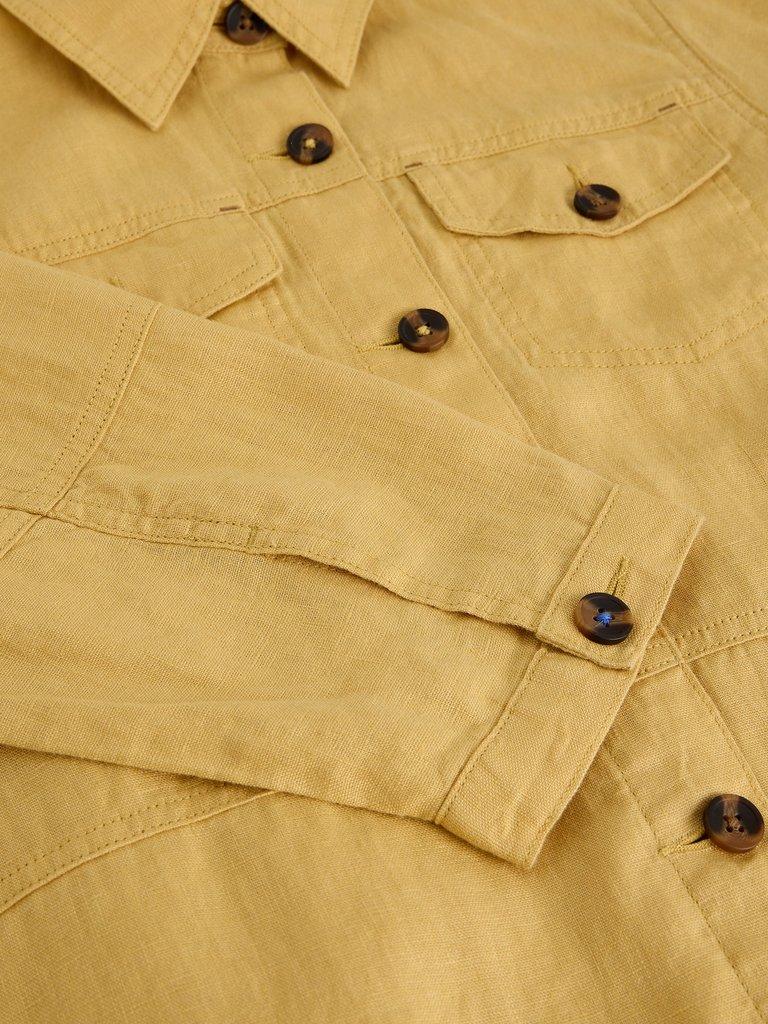 Camille Linen Collared Jacket in LGT YELLOW - FLAT DETAIL