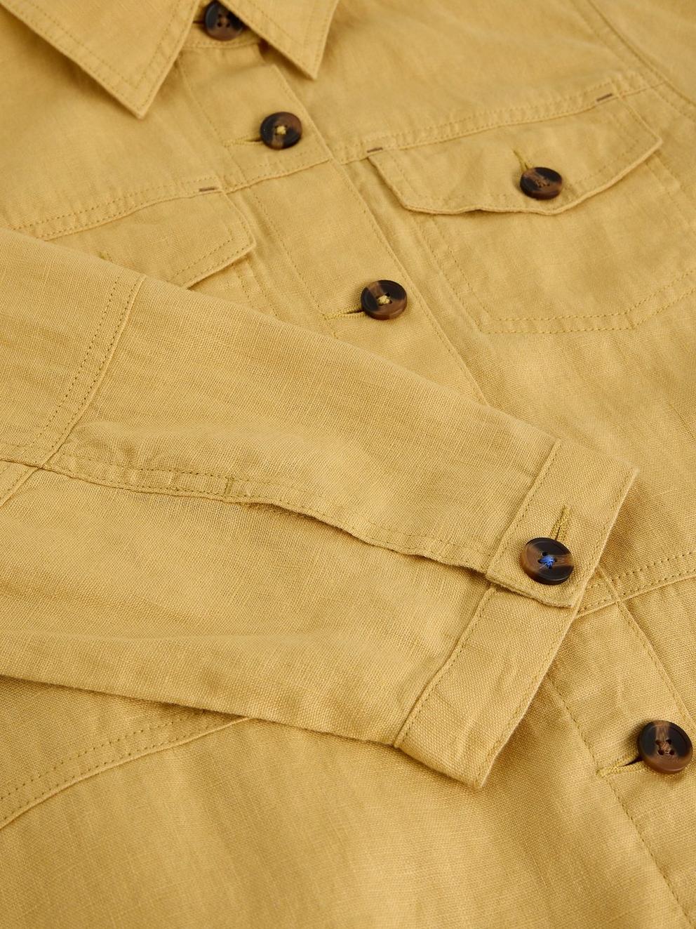 Camille Linen Collared Jacket in LGT YELLOW - FLAT DETAIL