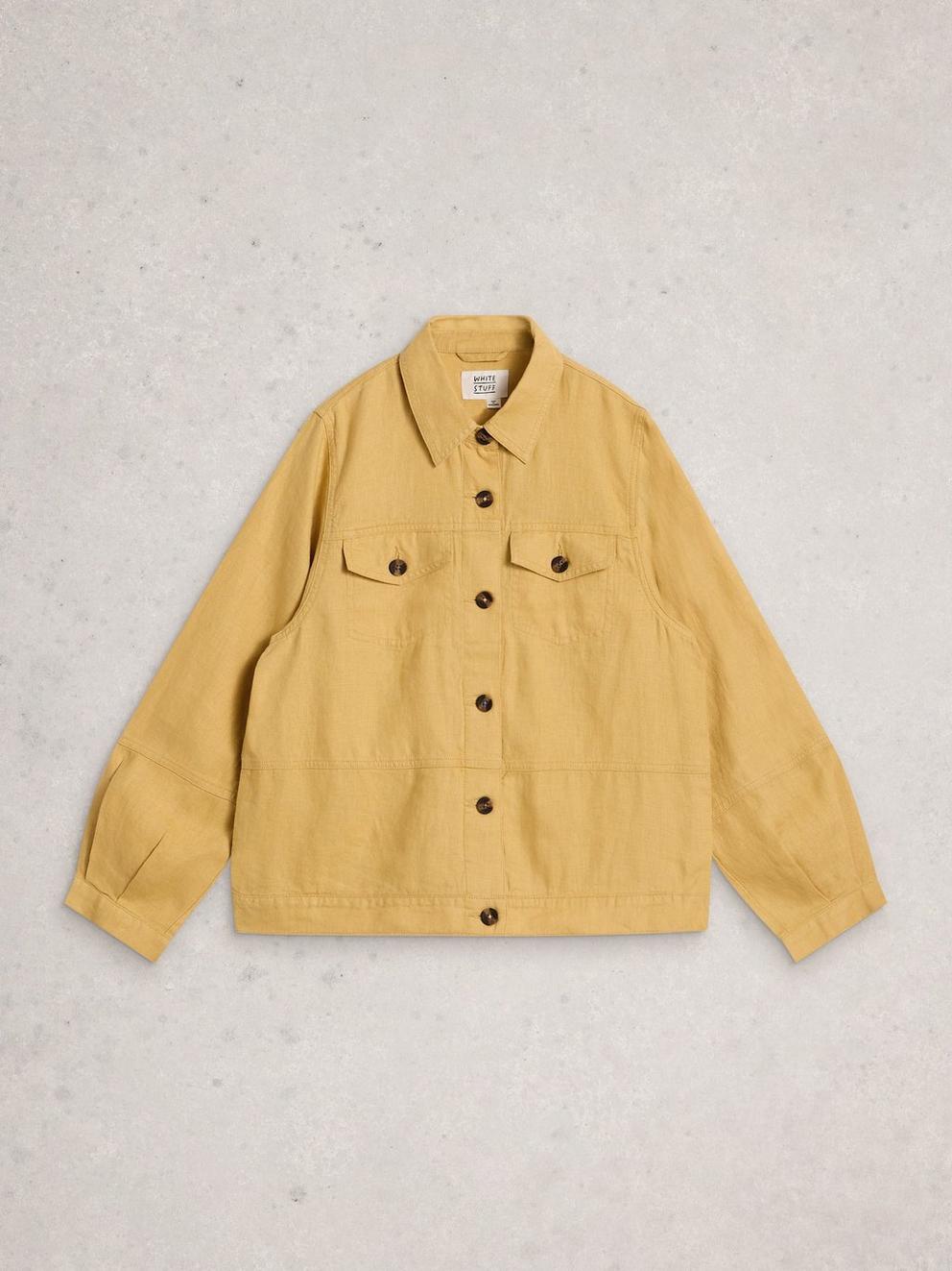 Camille Linen Collared Jacket in LGT YELLOW - FLAT FRONT