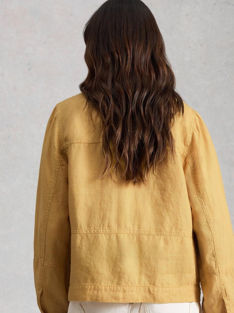 Camille Linen Collared Jacket in LGT YELLOW - MODEL BACK