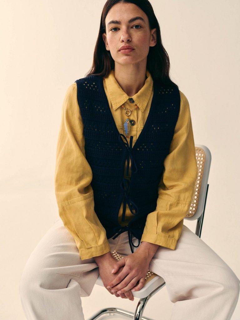 Camille Linen Collared Jacket in LGT YELLOW - MIXED