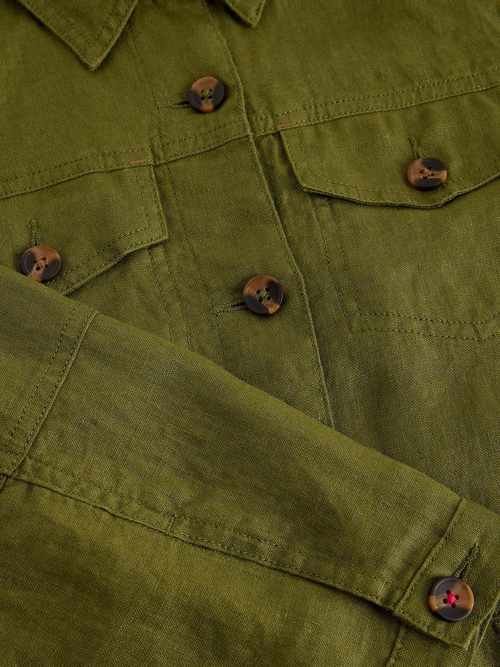 Camille Linen Collared Jacket in MID GREEN - FLAT DETAIL
