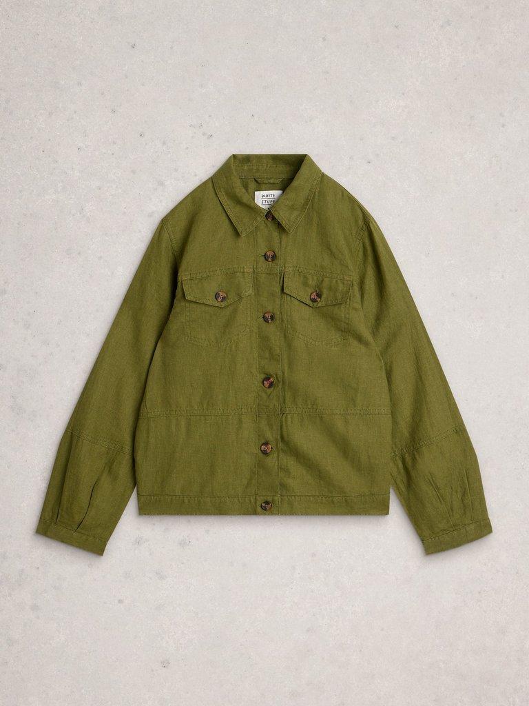 Camille Linen Collared Jacket in MID GREEN - FLAT FRONT