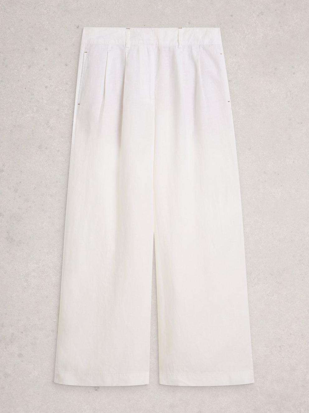 Sasha Wide Leg Linen Trouser in BRIL WHITE - FLAT FRONT