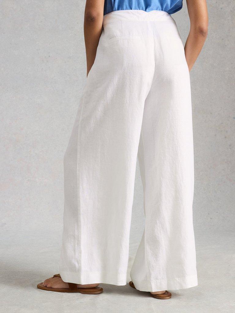 Sasha Wide Leg Linen Trouser in BRIL WHITE - MODEL BACK