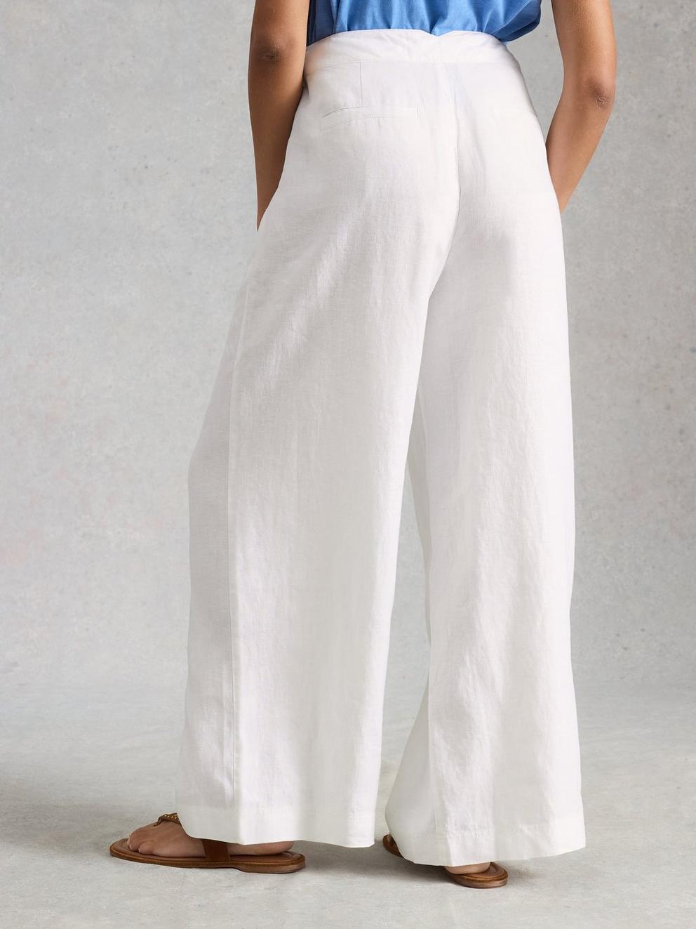 Sasha Wide Leg Linen Trouser in BRIL WHITE - MODEL BACK
