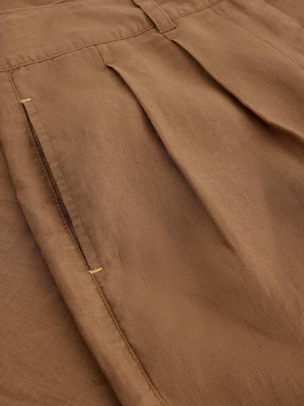 Sasha Wide Leg Linen Trouser in MID TAN - FLAT DETAIL